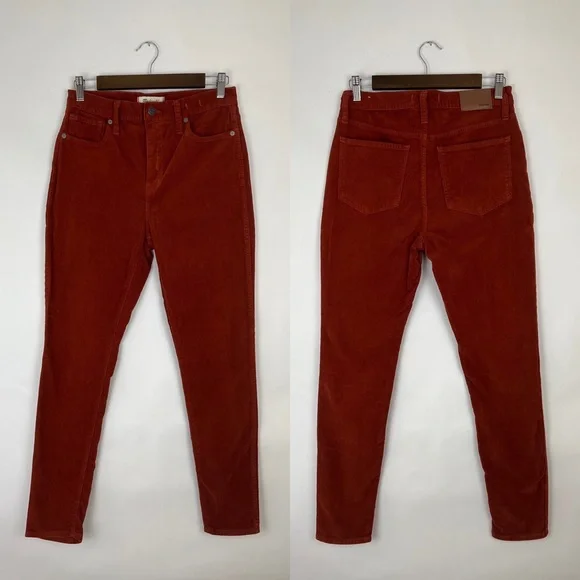 MADEWELL women’s 10” high rise skinny corduroy pants rust orange 28 - Picture 2 of 14